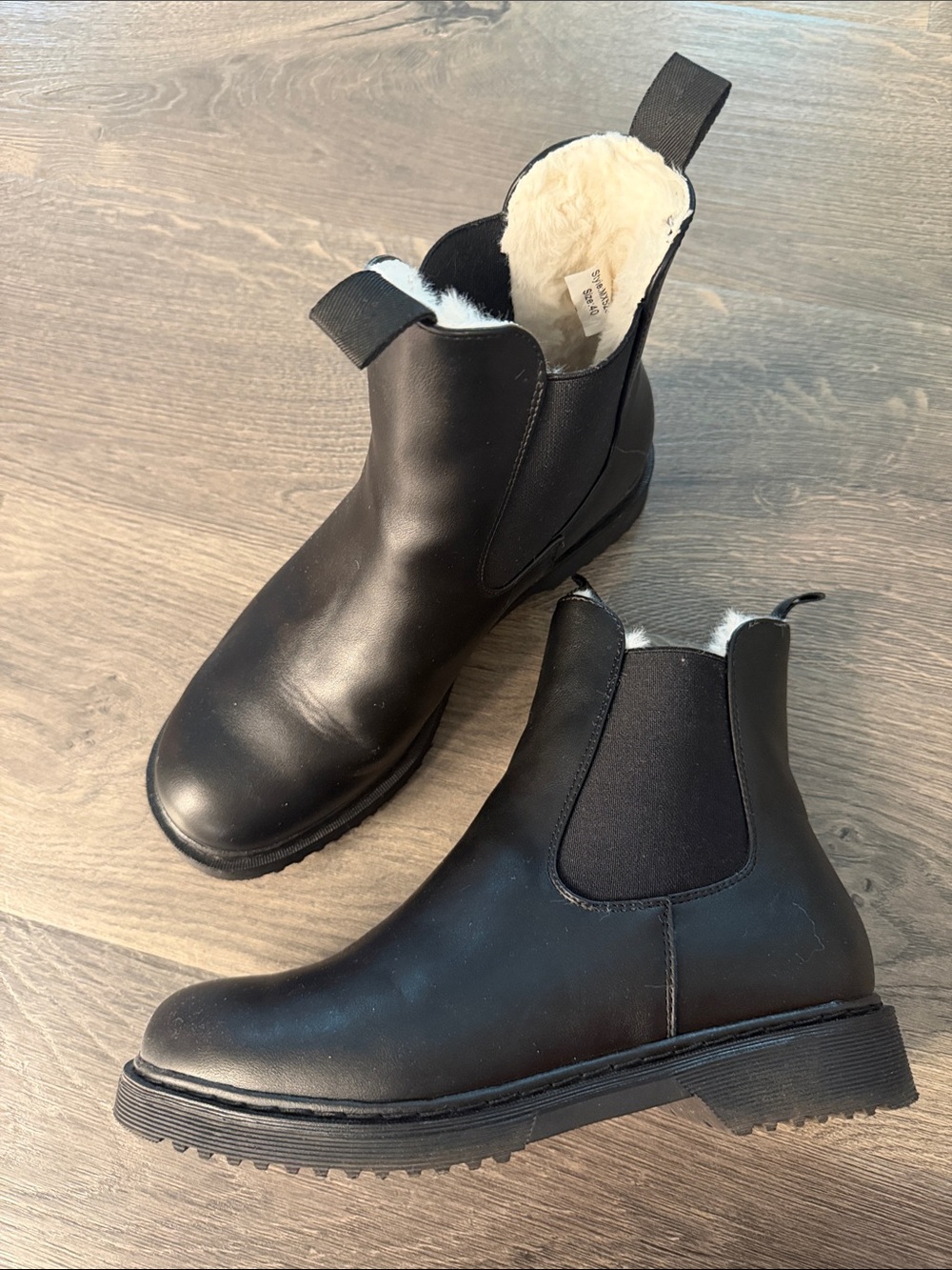 Black Faux-Shearling Chelsea Boots